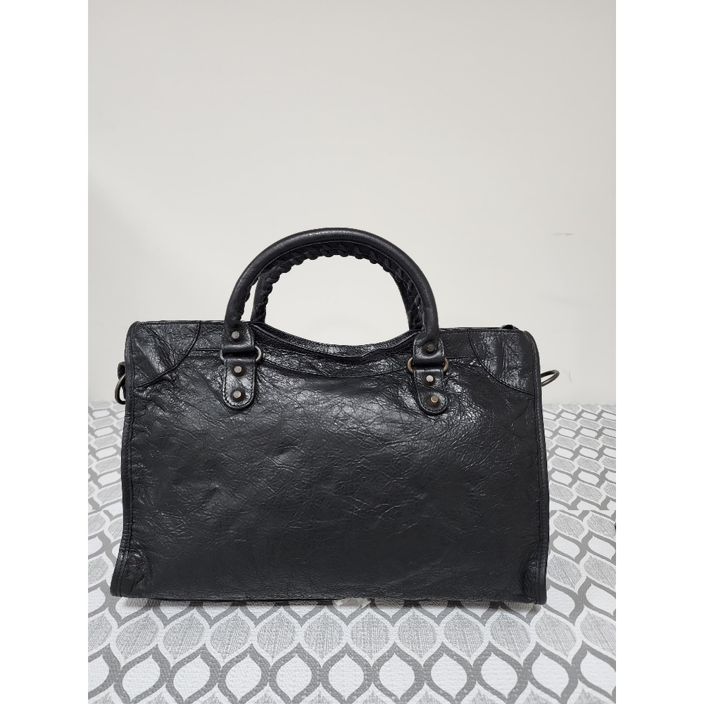 BALENCIAGA Anthracite Lambskin Leather Motorcycle Part Time Satchel Bag Black - Picture 3 of 15